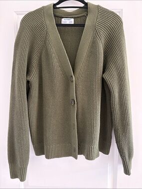 Old Navy Olive Ribbed V-Neck Button Cardigan